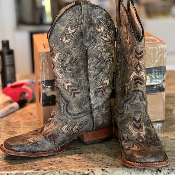 Circle G Corral Square toe cowboy/cowgirl boots Lt black/gray brown 8 - Picture 2 of 14